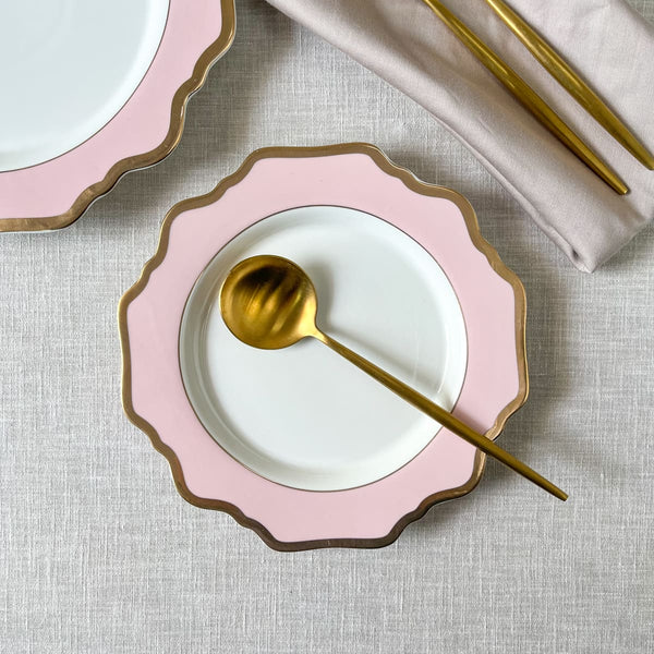 Rosamine Pink Porcelain Side Plate with Gold Rim - Set of 2 - Home Artisan