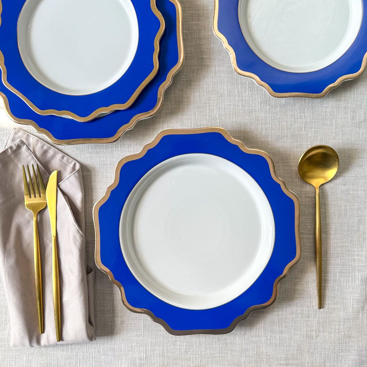 Margaux Blue Porcelain Dinner Plate with Gold Rim - Set of 2 - Home Artisan