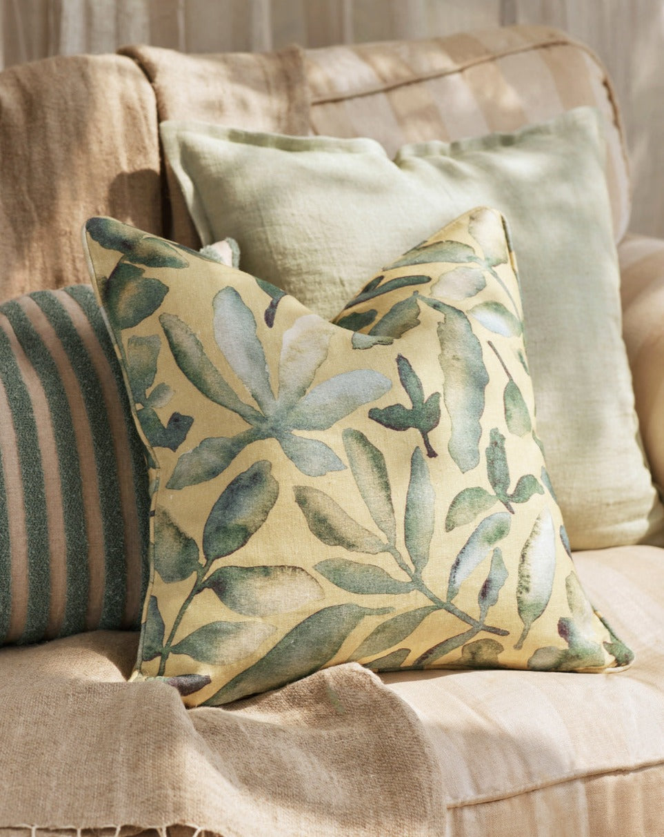 Flora Ochre Linen Cushion Cover by Sanctuary Living - Home Artisan