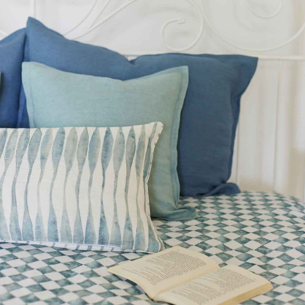 Ripple Blue Lumbar Linen Cushion Cover by Sanctuary Living - Home Artisan