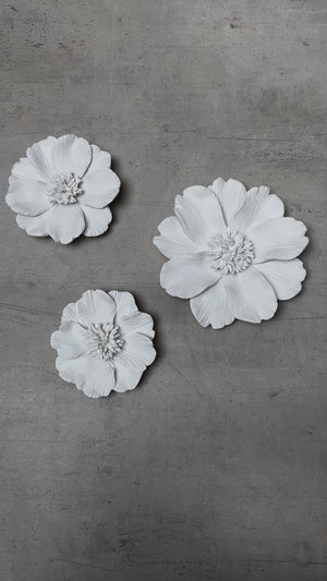 Peony Ceramic Flowers Wall Sculpture (White)