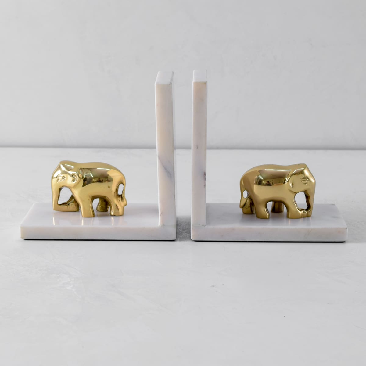 Ollie Marble and Brass Elephant Bookends - Home Artisan