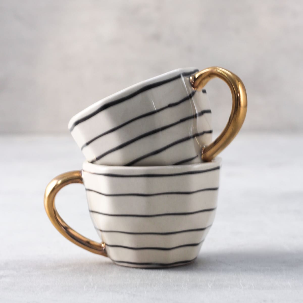 Esmee Striped Handmade Ceramic Cup with Golden Handle