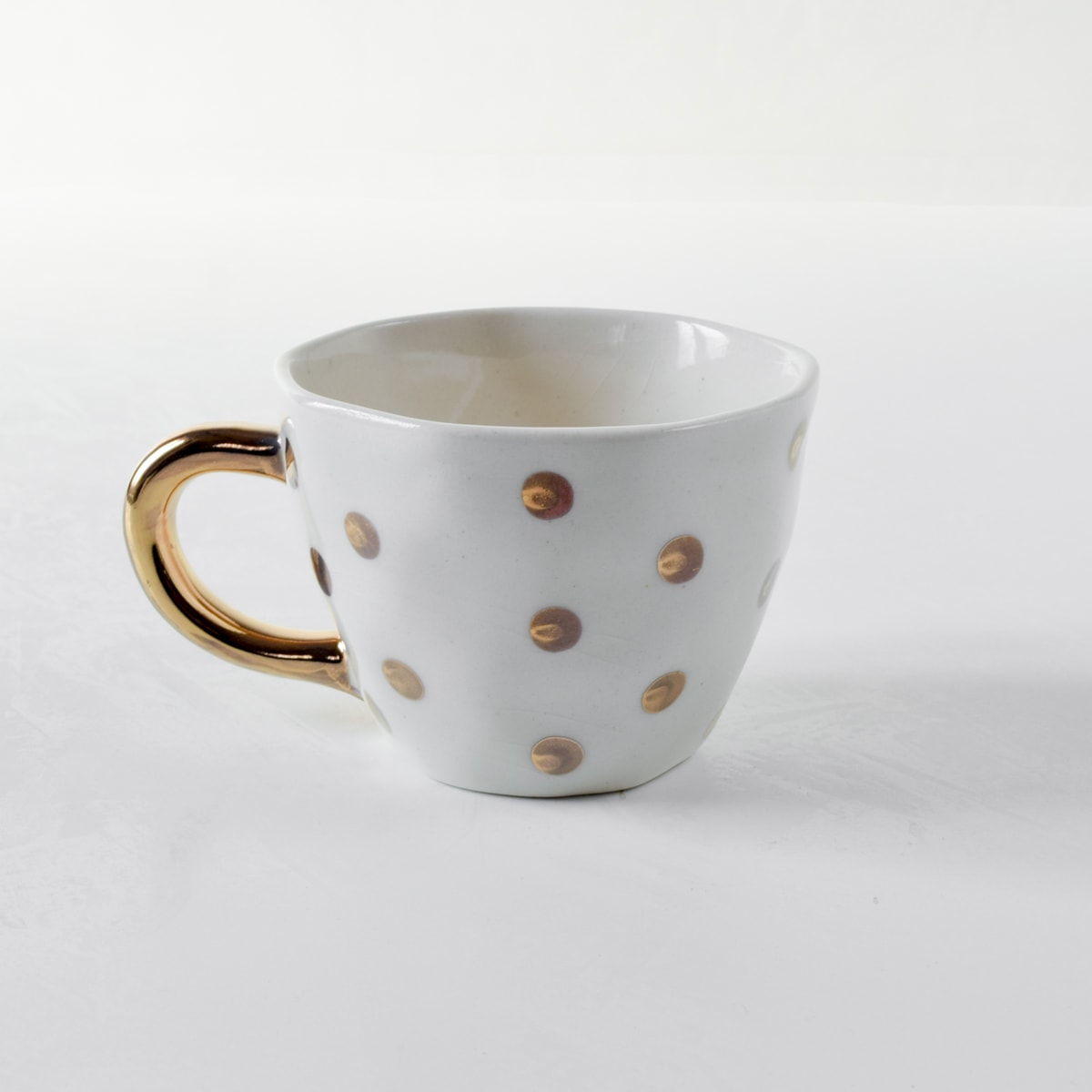 Esmira Golden Polka Dot Ceramic Cup with Golden Handle