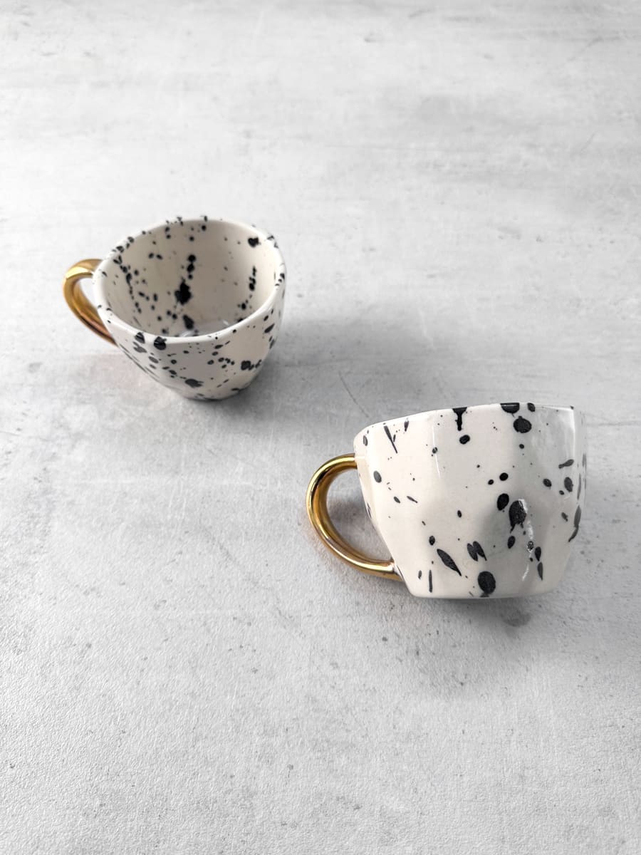 Dalmatian Ceramic Cup with Golden Handle