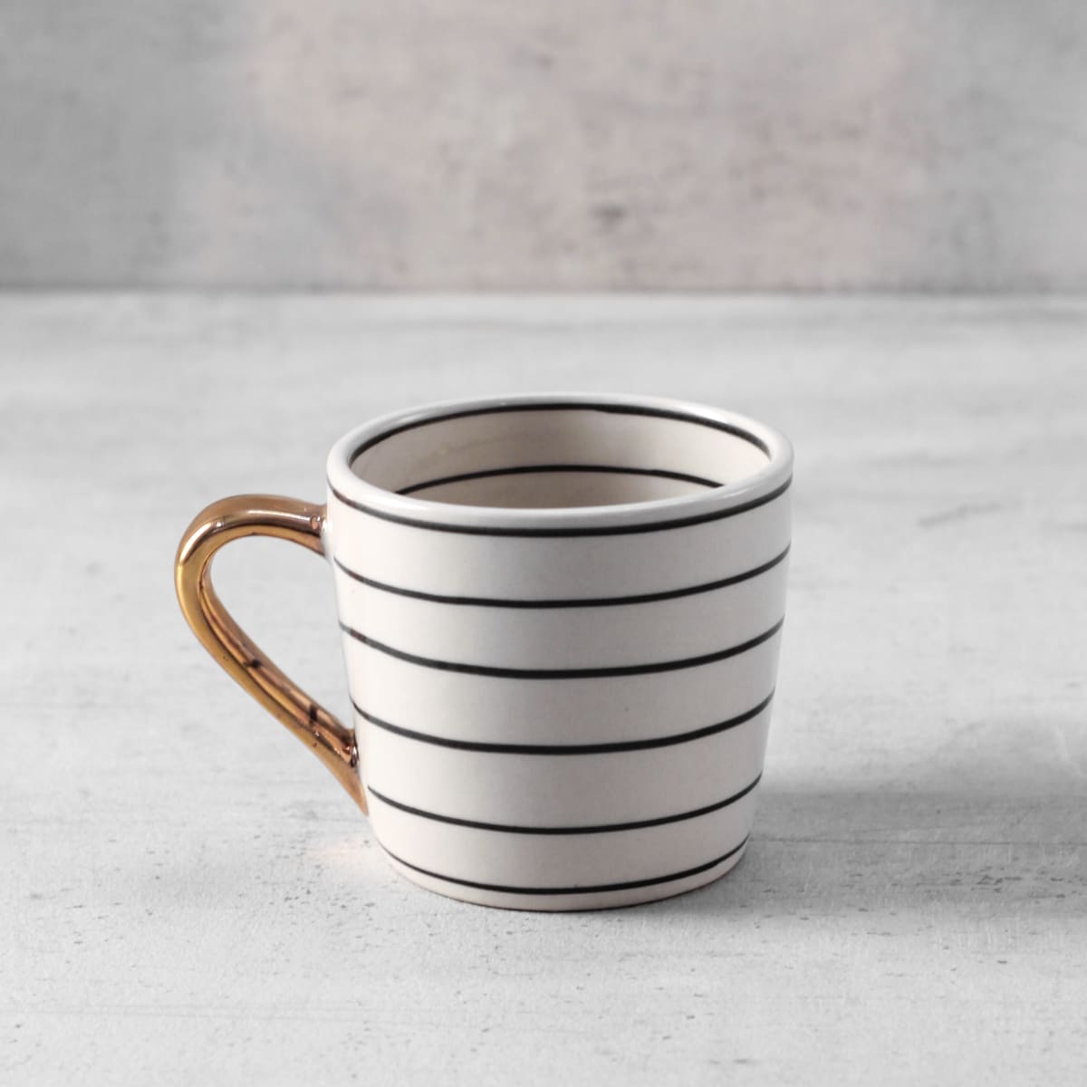 Esmee Striped Handmade Ceramic Mug with Golden Handle - Set of 2 - Home Artisan